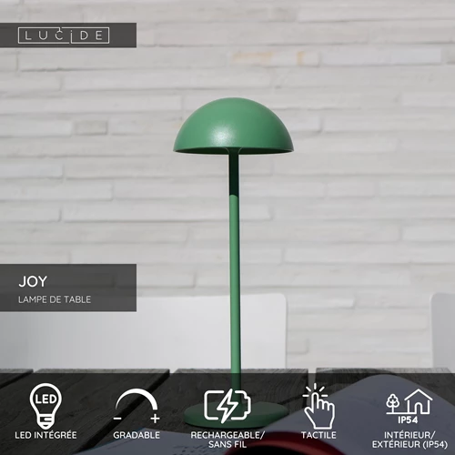 Lucide JOY - Lampe de table Rechargeable Intérieur/Extérieur - Batterie/Piles - Ø 12 cm - LED Dim. - 1x1,5W 3000K - IP54 - Vert - USP